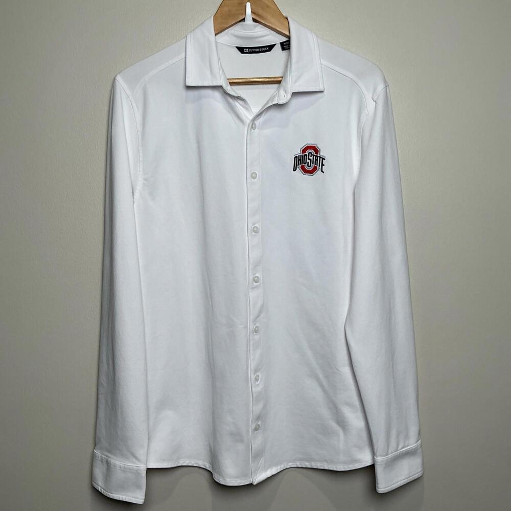 Ohio‎ State Cutter And Buck Mens M Button Embroidered Long Sleeve Shirt Heavy